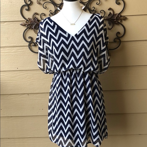 buttons Dresses & Skirts - Navy and White Zig Zag Striped Dress